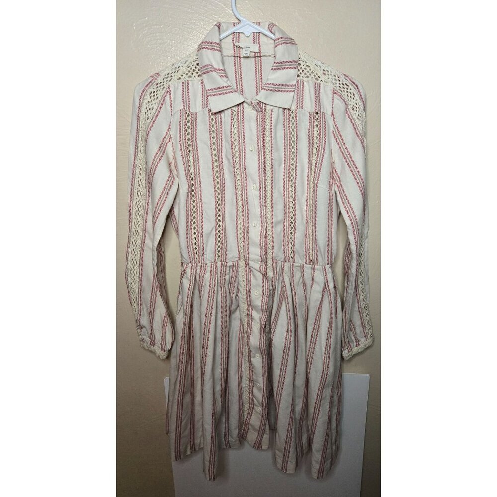 A Loves A Cream And Red Striped Dress With Eyelet Detail Size XS Casual Academia